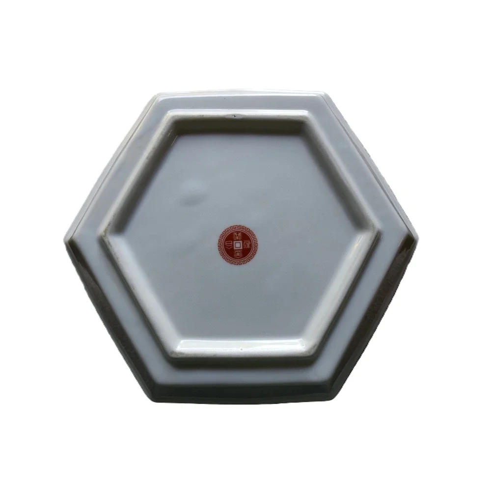 EUC Hexagonal Appetizer Plates 2pc 7.25in White Red Blue Good Mandala Boho